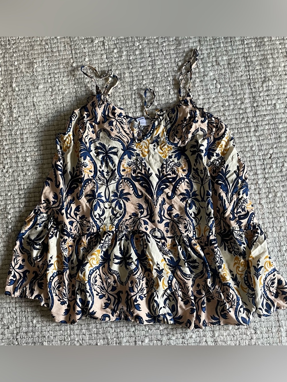 Dotti Cream Navy & Mustard Printed Tie-Strap Camisole
